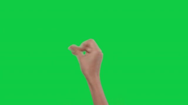 Asian Woman Hand Snap Finger Or Clicks Hand On Chroma Key Green Screen Background. Alpha Channel.