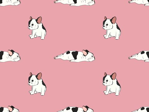 Hand drawn illustrations cartoon style of French Bulldog breed on pink background design for seamless pattern.