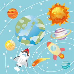 宇宙 惑星 地球 ロケットのイラスト Wall Mural Wallpaper Murals ヨーグル