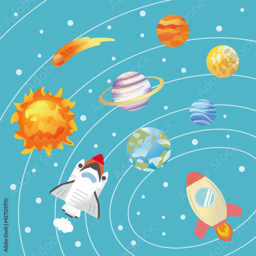 宇宙 惑星 地球 ロケットのイラスト Wall Mural Wallpaper Murals ヨーグル 宇宙 惑星 地球 ロケットのイラスト Wall Mural Wallpaper Murals ヨーグル