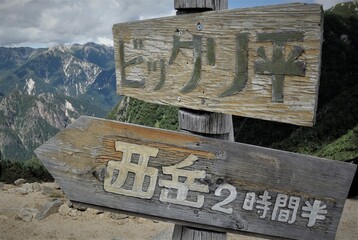 北アルプス、表銀座コース登山の風景、ビックリ平の看板