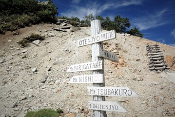 北アルプス、表銀座ルートの風景、登山標識