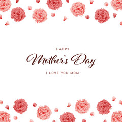 母の日　水彩　カーネーション　フレーム　正方形/ Watercolor Carnation Frame for Mother's Day - Square - Vector Image