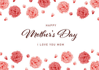 母の日　水彩　カーネーション　フレーム　正方形/ Watercolor Carnation Frame for Mother's Day - Horizontal - Vector Image