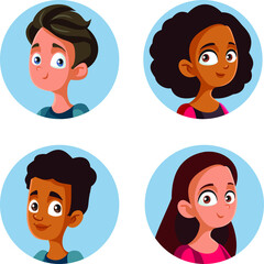 Happy Diverse Teenagers Vector Avatars Set