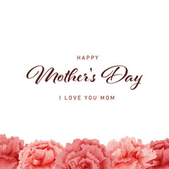 母の日　水彩　カーネーション　フレーム　正方形/ Watercolor Carnation Frame for Mother's Day - Square- Vector Image