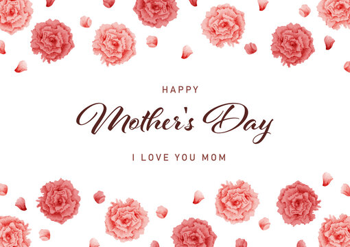母の日　水彩　カーネーション　フレーム　正方形/ Watercolor Carnation Frame for Mother's Day - Horizontal - Vector Image