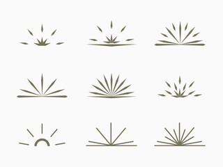 isolated simple retro monochrome sunray, sunshine, beam lines, sunburst, rays in a half elements for background, pattern, banner, label, texture etc. vector design.  - obrazy, fototapety, plakaty