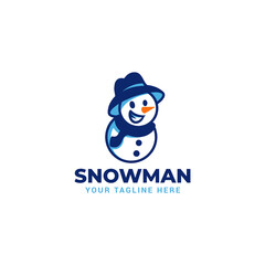 Cute cartoon snowman character smile with hat and  scarf mascot logo