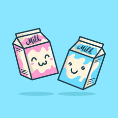 Cute style dairy milk box package cartoon character illustration.