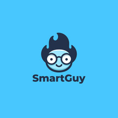 smart genius guy man face with glasses and messy hair for education, school, course mascot logo