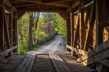 Driving through a covered bridge in southern Indiana USA - obrazy, fototapety, plakaty
