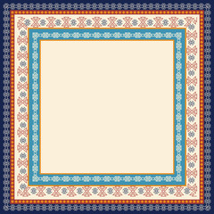square scarf design with ethnic frame border