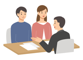 相談するカップルと男性担当者