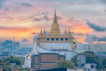 Golden mountain temple in ancient city of Bangkok