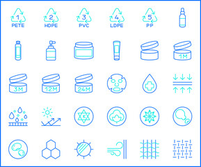 Set of packaging and recycling Icons line style. Contains such Icons as organic, halal, fresh, natural, vegan, zero waste, fabric And Other Elements. customize color, easy resize.