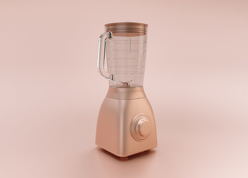 Anodized Rose Gold Material Single Color Kitchen Appliance, Blender, On Light Pinkish Color Background, 3d Rendering, Utensil