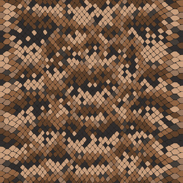 Vector snake skin, reptile camouflage pattern for fabric design. Animal print, seamless python texture. Abstract brown leather background
