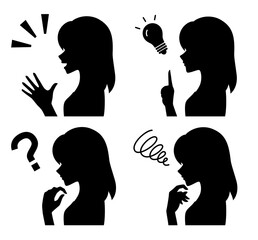 女性の横顔の表情シルエット2