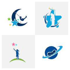 Set of Kids Dream logo design vector illustration, Creative Dream kids logo design concept template, symbols icons