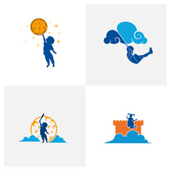 Set of Kids Dream logo design vector illustration, Creative Dream kids logo design concept template, symbols icons
