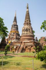 Fototapeta premium Wat Yai Chai Mongkol the important historical temple and there are outstanding architecture pagodas that one of the popular temples in Ayutthaya Thailand