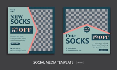 Set of Editable minimal square banner template. for promotion socks. Suitable for social media post and web internet ads.