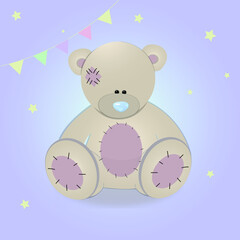cute teddy bear on a starry background with flags