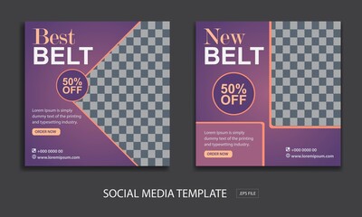Set of Editable minimal square banner template. for promotion belt. Suitable for social media post and web internet ads.