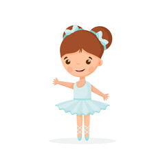 Girl Ballerina Isolated. Elegant Doll wear Pink Tutu Dress. Beautiful Kid Flat Cartoon Vector Illustration