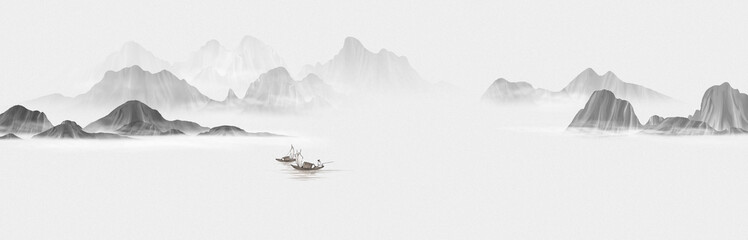 Hand Painted Chinese Ink Landscape