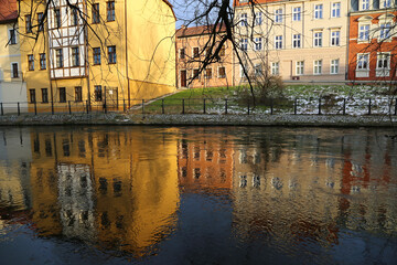 Fototapeta premium 19th century tenement on the river - Mill Island, Bydgoszcz, Poland