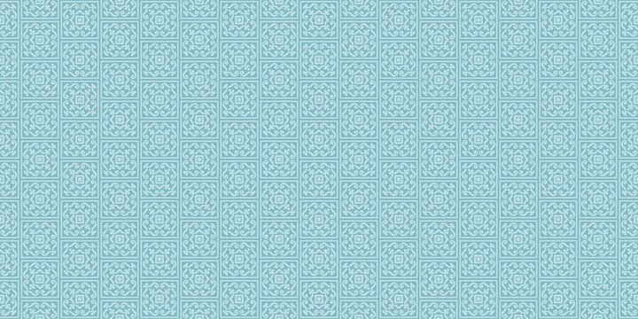 Background pattern with ornament from decorative tiles on a light blue background, retro. Great for postcards, covers, wallpapers. Seamless pattern, texture for your design. Vector image 