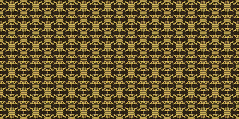 Background pattern with decorative gold ornaments on a black background, in a retro style. Great for postcards, covers, wallpapers. Seamless pattern, texture for your design. Vector image