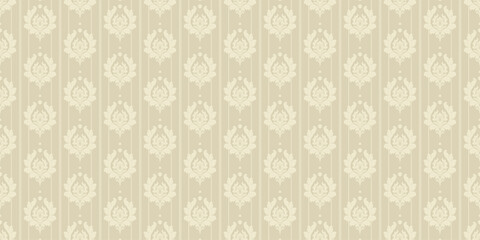 Decorative background pattern with floral ornament on a beige background, damask fabric. Great for postcards, covers, wallpapers. Seamless pattern, texture for your design. Vector image 