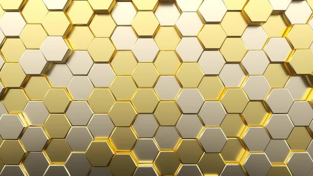 Golden Grid: Hexagonal Wall Movement – Photoreal 3D Motion Seamless loop
