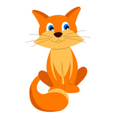 illustration of a funny red kitten sitting smiling, Vector isolated on a white background.