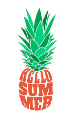 Hello Summer text in pineapple shape.
