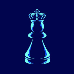 Chess Pawn Crown line pop art potrait logo colorful design with dark background. Abstract vector illustration.
