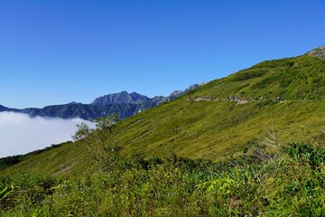 北アルプス八方尾根の登山風景