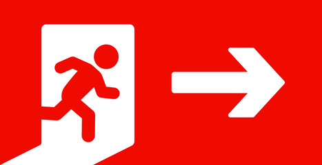 Red emergency exit door symbol vector illustration.