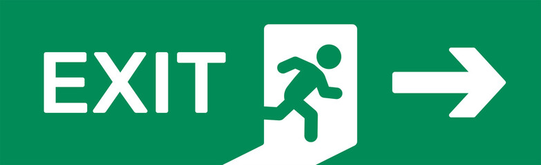 Green exit emergency sign banner.