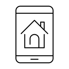Monochrome mobile screen searching housing icon vector illustration. Home button real estate service