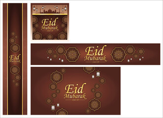 Set of Eid Mubarak 1443H  Elegant Design - Greeting Card, Paper Belt