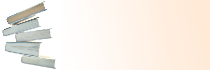 Book banner.Books set isolated on beige  background. Library and bookstore banner.Knowledge Day. Reading books and literature. Study and education concept. Book day holiday. Book fair banner