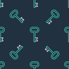 Line House key icon isolated seamless pattern on black background. Vector