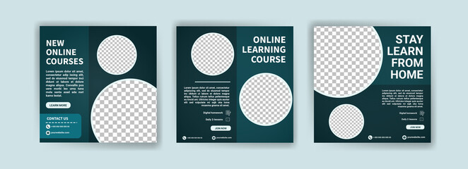 Digital learning. Online courses and classes. Social media post templates for digital marketing and promotion. Advertisements for webinars. Keep studying even at home.