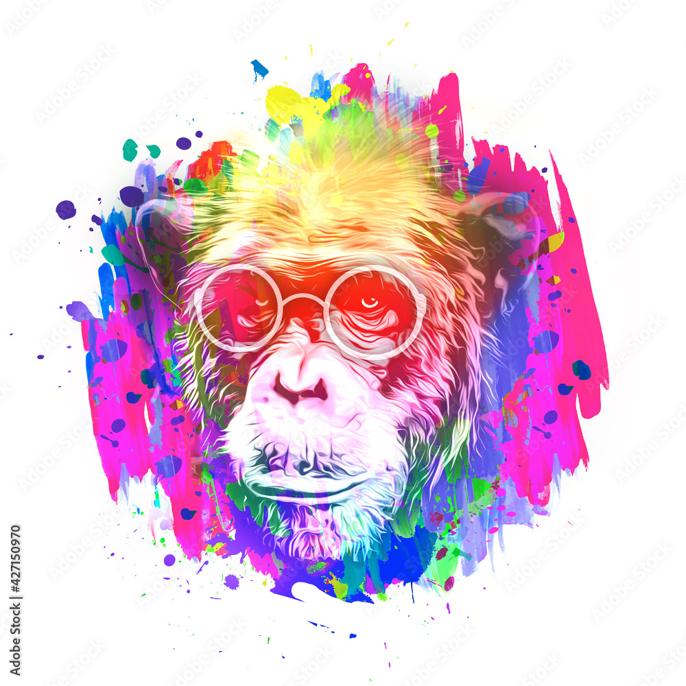 Wall mural portrait of a Chimpanzee color art