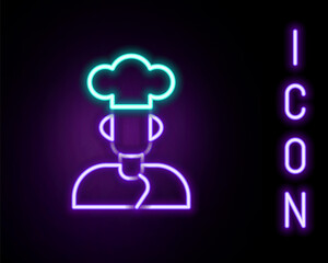 Glowing neon line Cook icon isolated on black background. Chef symbol. Colorful outline concept. Vector