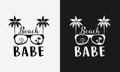 beach babe ,hello summer calligraphy, hand drawn lettering illustration vector
